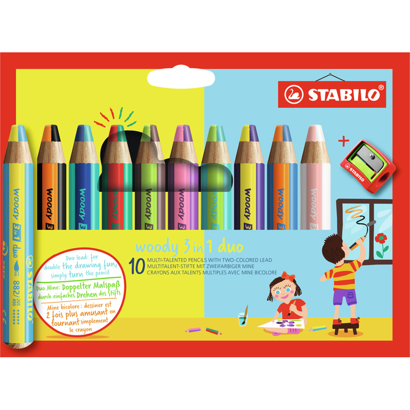 Crayons De Couleur STABILO Woody 3 en 1 Duo Boite De 10
