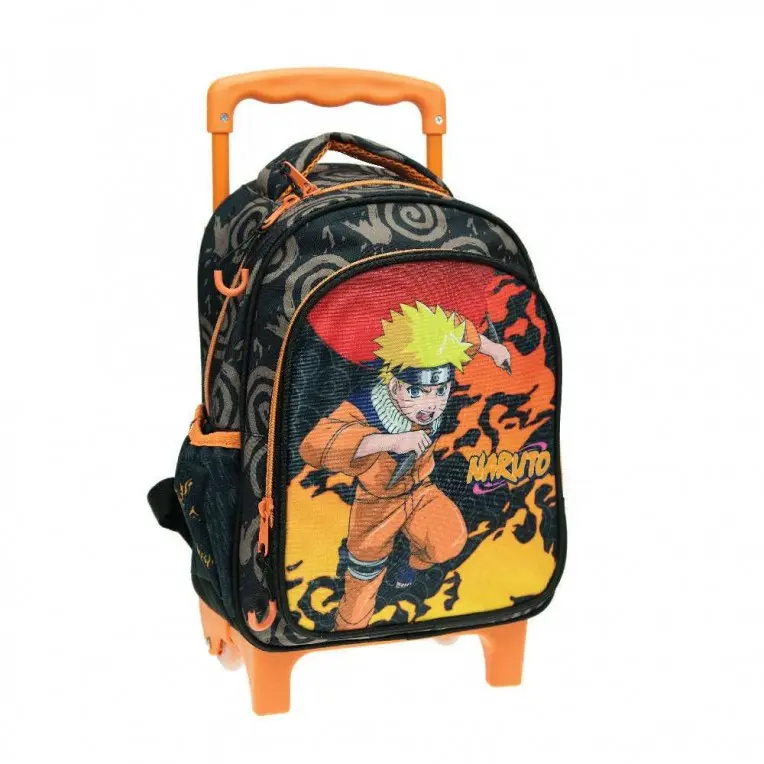 Sac à Dos Scolaire à Roulette GIM Naruto Noir et Orange