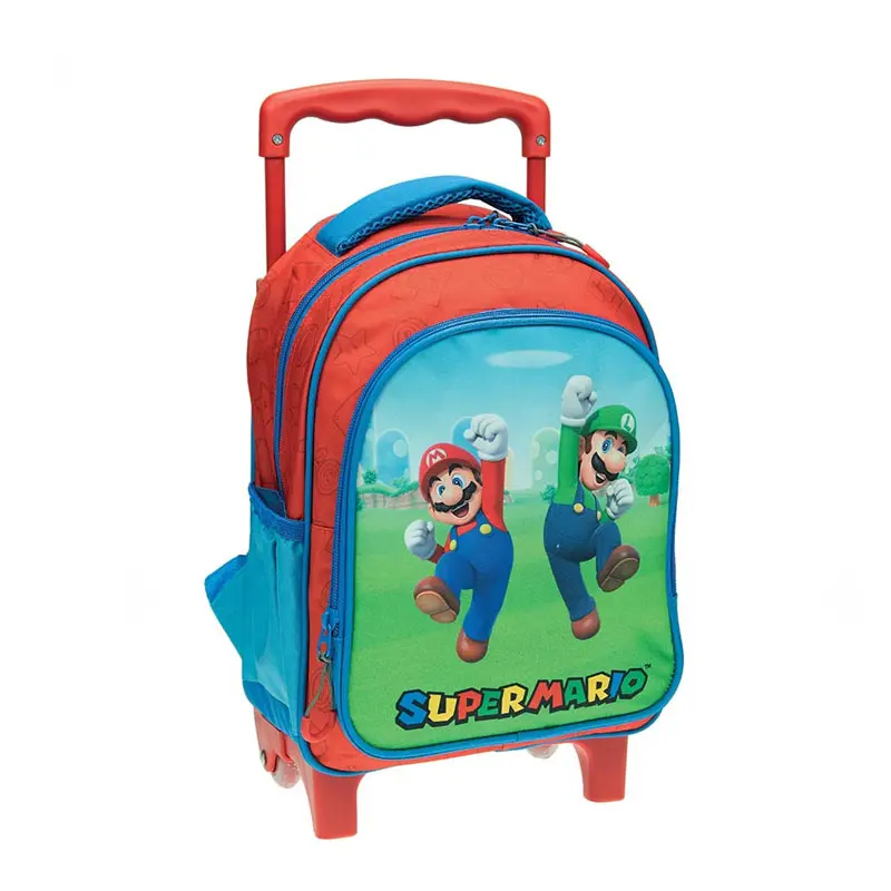 Sac à Dos Scolaire à Roulette GIM Super Mario avec 2 Compartiments Bleu et Rouge