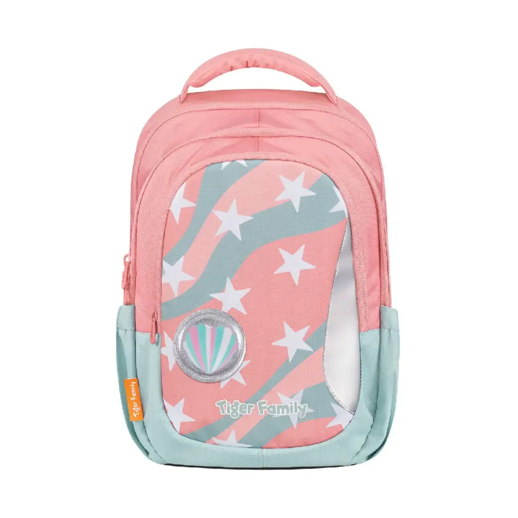 Sac à Dos Scolaire TIGER pour Fille avec 3 Compartiments Rose et Vert