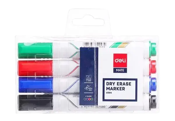 Marqueurs Tableau Blanc DELI Coupé Pochette de 04 Couleurs