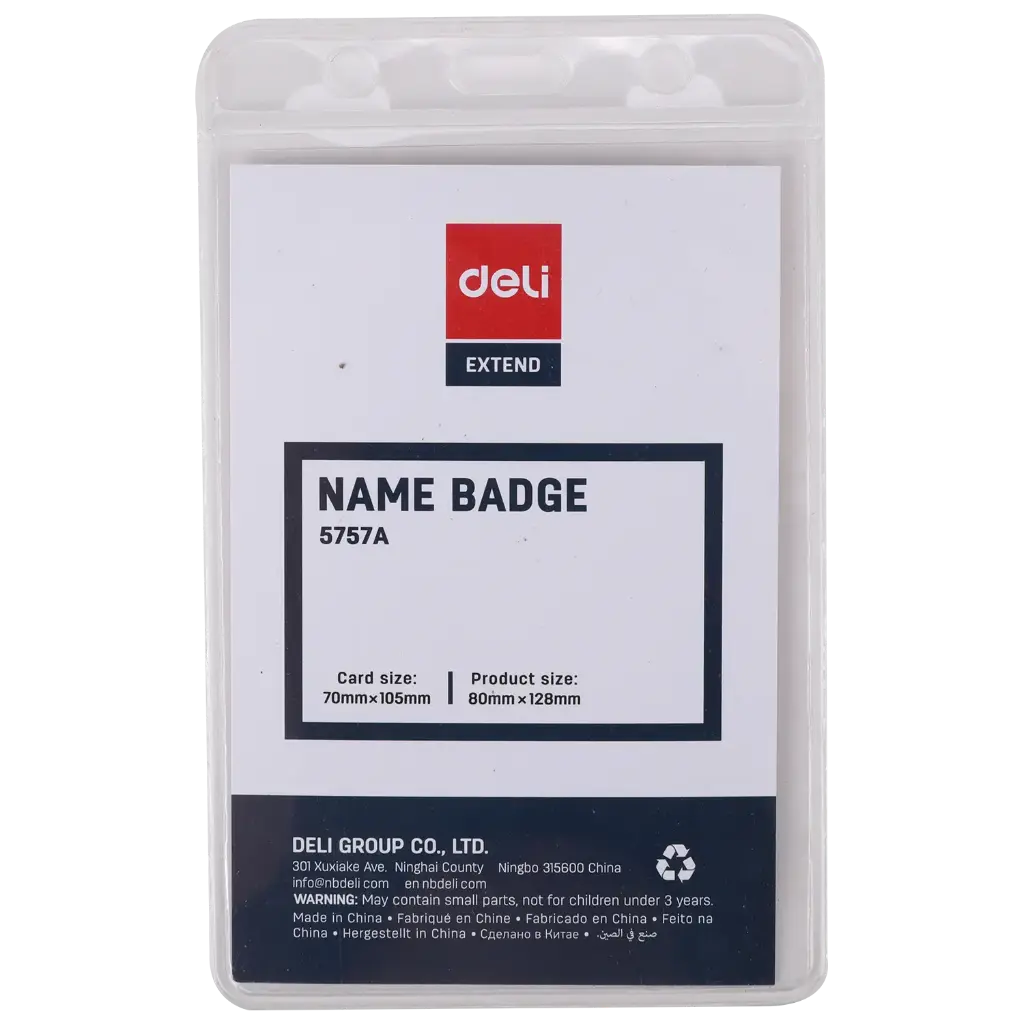 Porte Badge Deli Vertical 70x105mm en PVC Transparent 