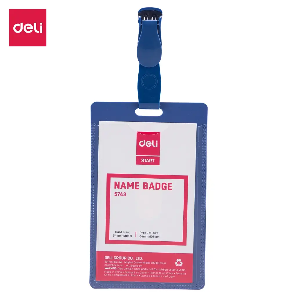 Porte Badge DELI Vertical 54x90mm en PVC avec Clips Bleu