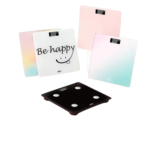 Pèse Personne Digitale DELI en Verre avec Ecran LCD Multi-Couleurs