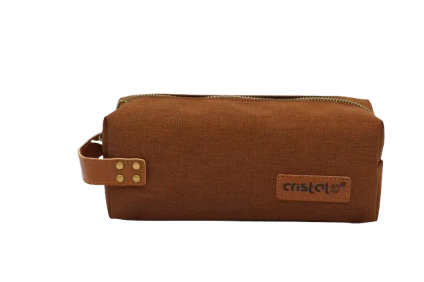 Trousse Scolaire CRISTAL Rectangulaire GM Poigné en Cuir Marron et Vert