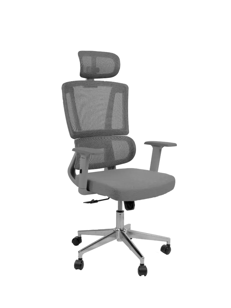  Chaise Directionnelle Filet Avec Accoudoirs En Plastique   Et Repose Tête Piétement Métallique Chromé gris 