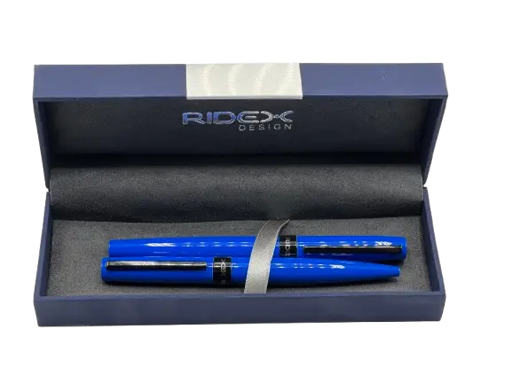 Parure de 2 Stylos RIDEX Roller à Bille Luxe Bleu Claire avec Boite 