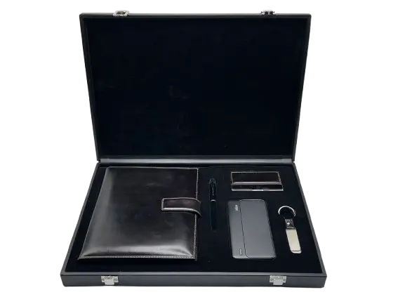 Coffret 5 Pièces Power Bank 10000mAh Stylo Organiseur A5+ Porte Carte Visite Clé USB32GB Noir