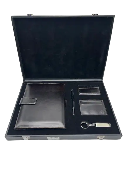 Coffret 5 Pièces Cartes Crédit 6 Volets Stylo Organiseur A5 Porte Carte Visite Clé USB 32 GB Noir