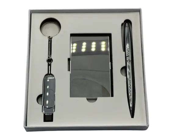 Coffret 3 Pièces PLATINUM Stylo Luxe Porte Carte Visite Luxe Clé USB 32 GB en Métal 