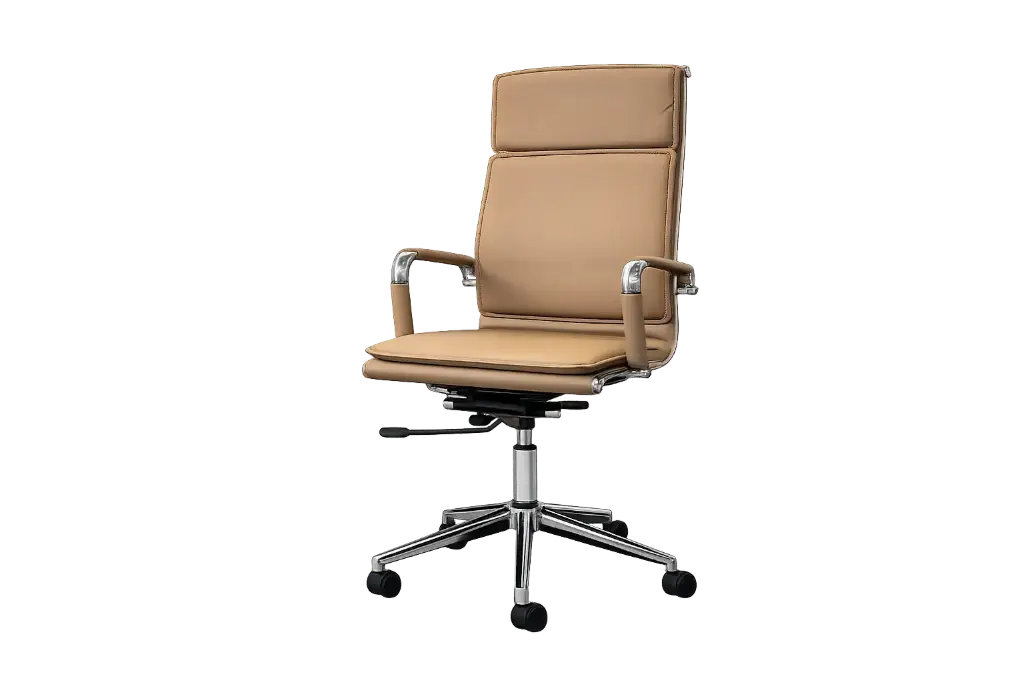 Chaise Directionnelle ELITE Simili Cuir Marron Clair Piètement Chromé 