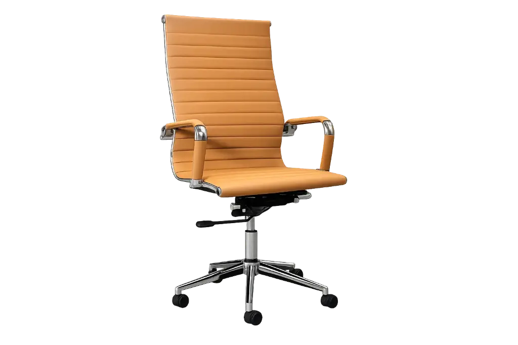 Chaise Directionnelle Noble en Simili Cuir Marron Clair Piètement Chromé 
