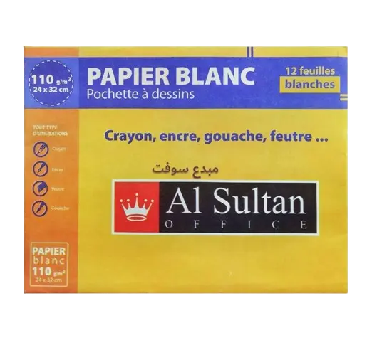 Pochette de 12 papiers à dessin AL SULTAN 24 x 32cm, Blanc