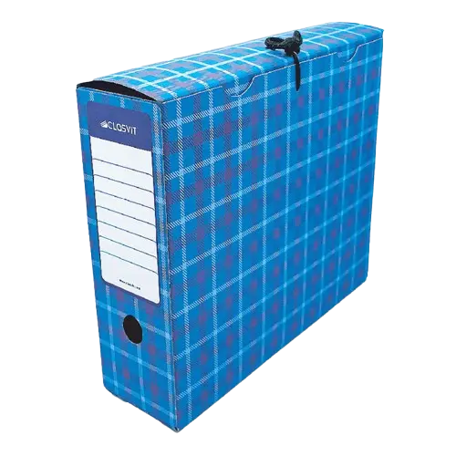 Boite D'archive CV Ecossais III en Carton Dos 90mm Bleu