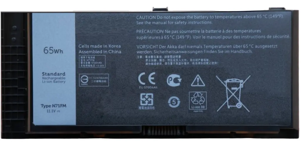 Batterie N71FM 1C75X 11.1V 65Wh Pour Laptop DELL Précision M4800 M4700 M6700