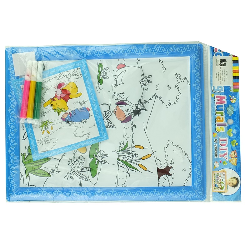 Jeu de 2 Tableaux de coloriage GM 27 x 21cm et PM 11.4 x 10.8cm GOLDEN FEATHER LG-010 Coloring Murals avec 3 mini feutres (Vert, Rose et orange)