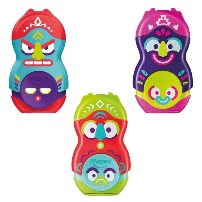 Taille Crayon Ecolier MAPED Loopy DUO Fancy 1 Trous avec Réservoir en Plastique avec Gomme Multi-Couleurs