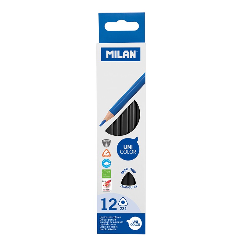 Crayons De Couleur Uni Color Noir MILAN 231 Boite De 12