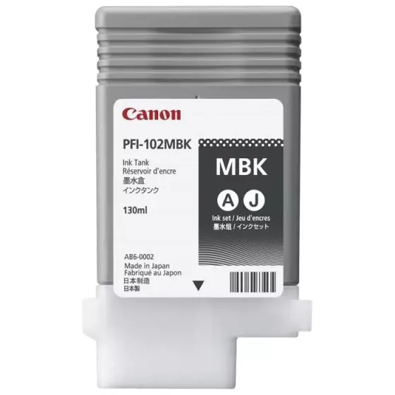 Cartouche D'encre CANON PFI-102MBK Noir Matte Pour Imprimantes iPF500 iPF510 IPF600 iPF605 iPF610 iPF610 Plus iPF650 iPF655 iPF700 iPF710 iPF720 iPF750 iPF755 iPF760 MFP M40 LP17 LP24