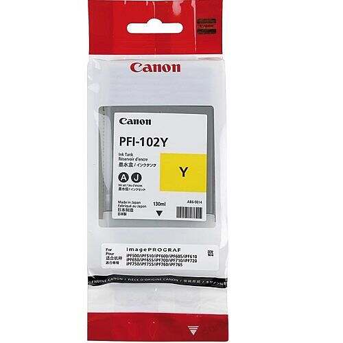 Cartouche D'encre CANON PFI-102Y Yellow Pour Imprimnates iPF500 iPF510 IPF600 iPF605 iPF610 iPF610 Plus iPF650 iPF655 iPF700 iPF710 iPF720 iPF750 iPF755 iPF760 MFP M40 LP17 LP24