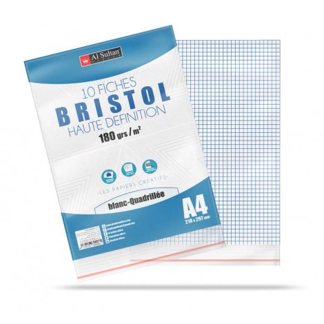 Fiche Bristol AL SULTAN A4 180 g/m² Quadrille Blanc Paquet de 10 Feuilles