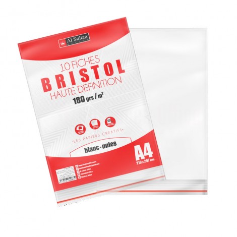 Fiche Bristol AL SULTAN A4 180 g/m² Uni Blanc Paquet de 10 Feuilles