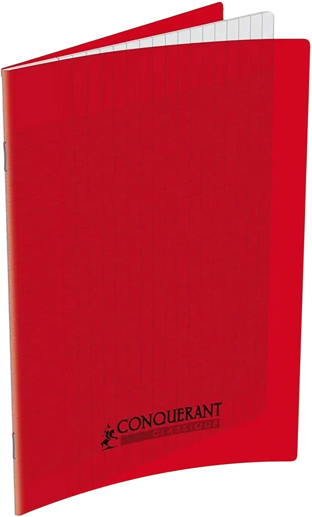 Cahier CONQUERANT 020393 Pique 96 pages Séyès 17x22cm Couverture Rigide Transparente en PP  Rouge