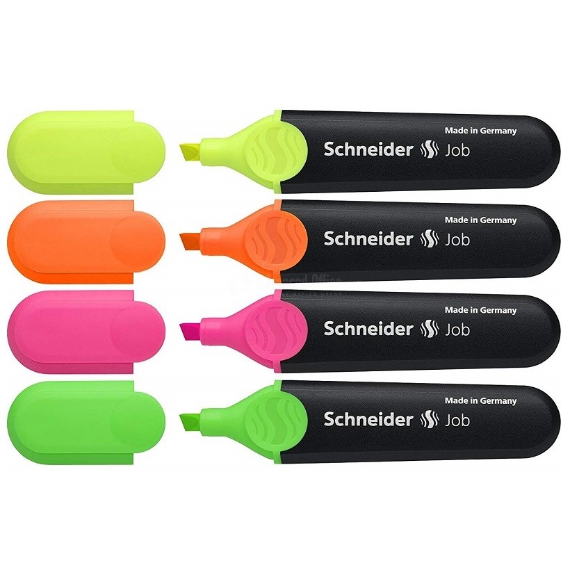 Marqueur Fluorescent SCHNEIDER Job en Biseau Jaune Orange Rose Vert Jeu de 04