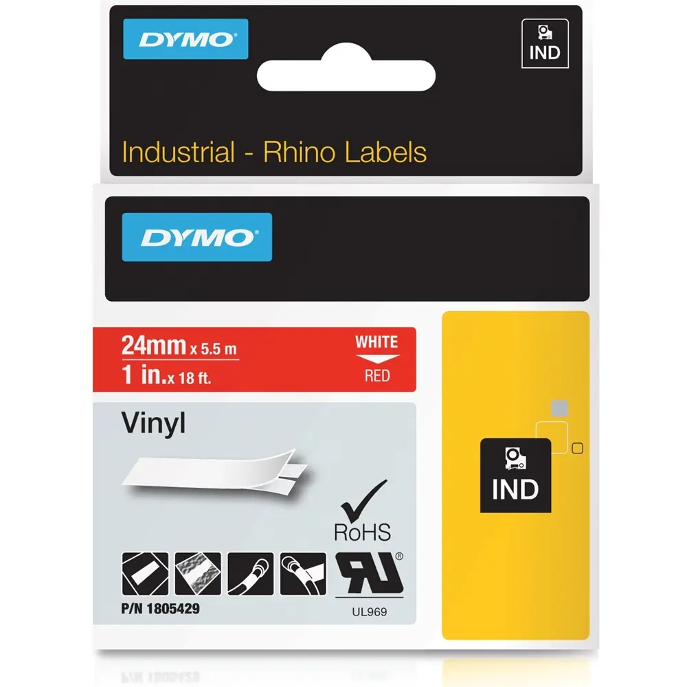 Recharge DYMO Rhino Label 24mmx5.5m Blanc Sur Rouge
