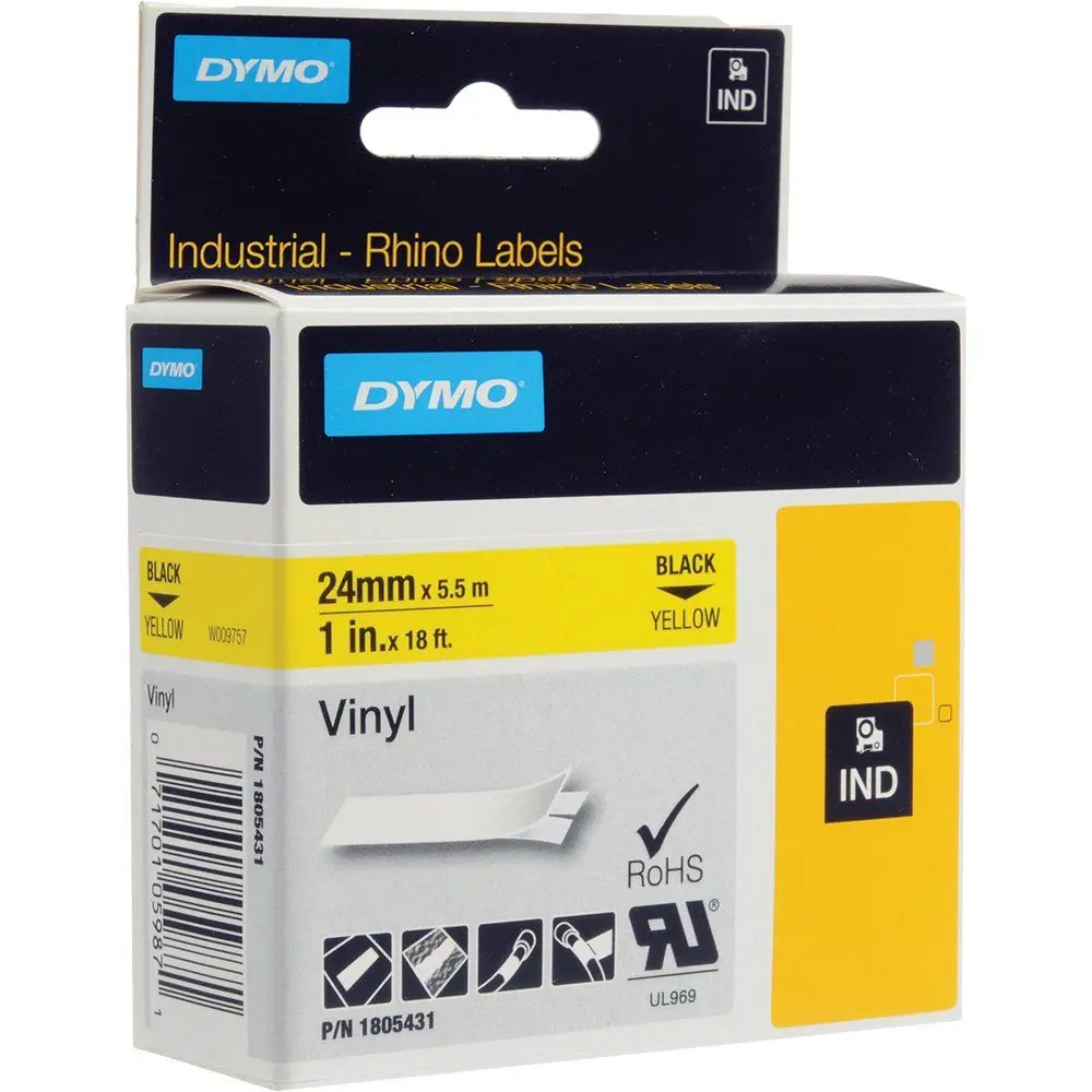 Recharge DYMO Rhino Label 24mmx5.5m Noir Sur Jaune