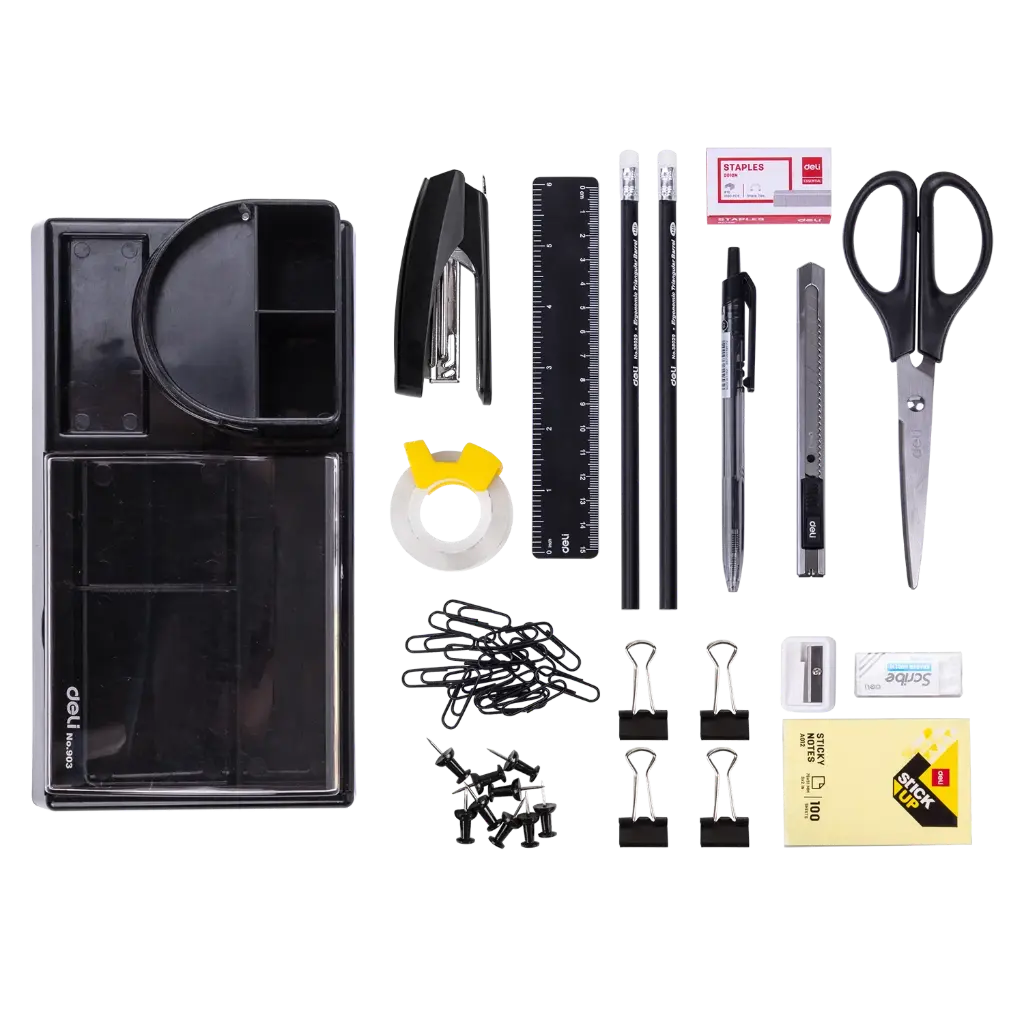 Plumier de Bureau DELI avec 16 Pièces Noir