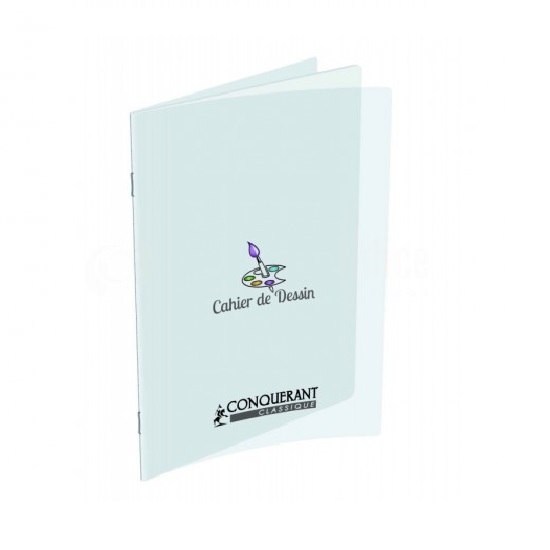 Cahier De Dessin CONQUERANT  Pique 32 Pages Uni 17x22 90g Couverture Rigide Transparente En Polypropylène Transparent