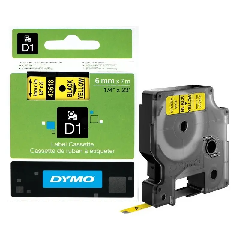 Recharge DYMO D1 pour Label Manger 6mmx7m Noir Sur Jaune