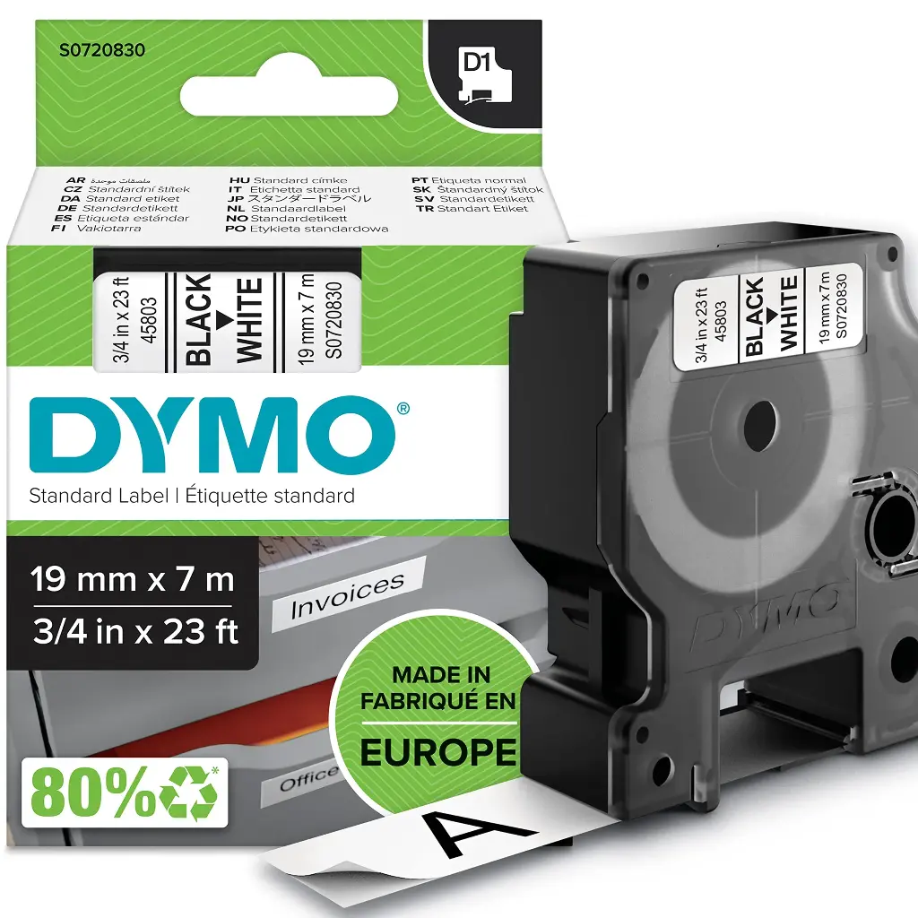 Recharge DYMO D1 pour Label Manager 19mmx7m Noir Sur Blanc