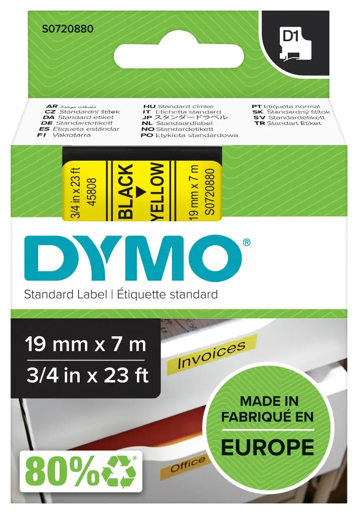 Recharge DYMO D1 19mm x 7m Noir Sur Jaune    