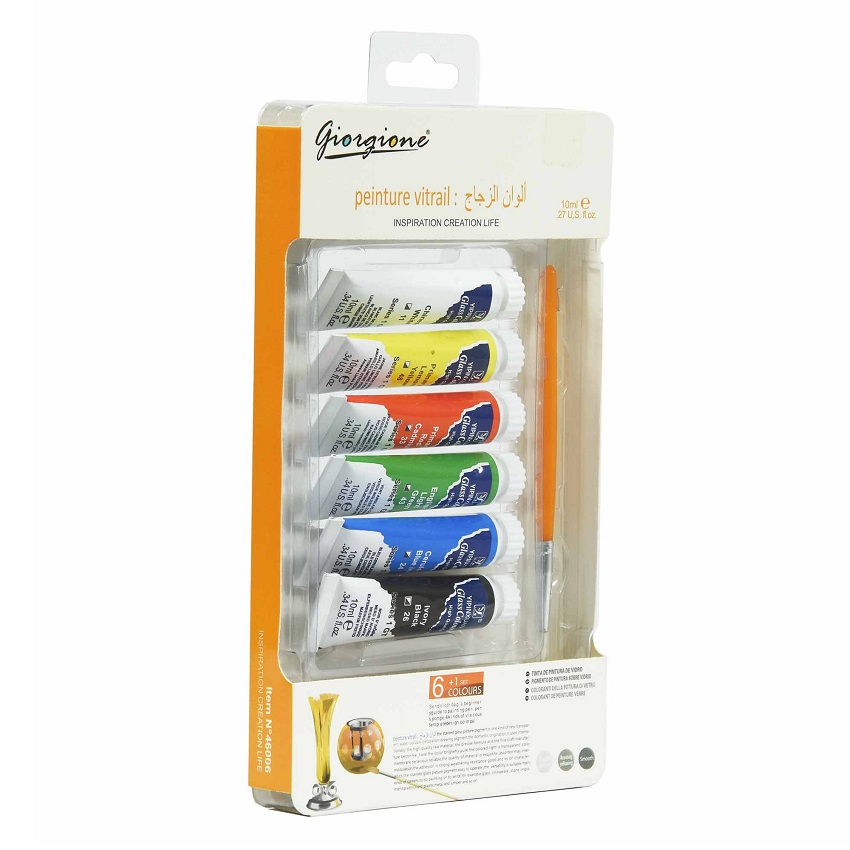Boite de Peinture GOLDEN Giorgione Vitrail 10ml de 6 Tubes avec Pinceau