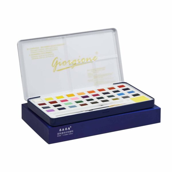 Aquarelle De 36 Couleurs GOLDEN Giorgione En Boite Métallique 1 Pinceau En Bois 1 Pinceau Rechargeable 1 Crayon Noir Coffret Métallique De Luxe