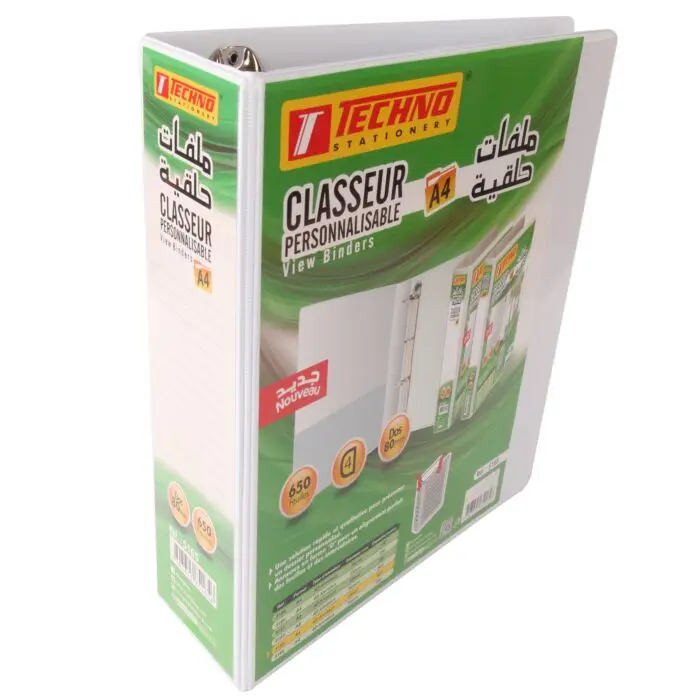 Classeur 4 Anneaux TECHNO en PP 80mm Blanc