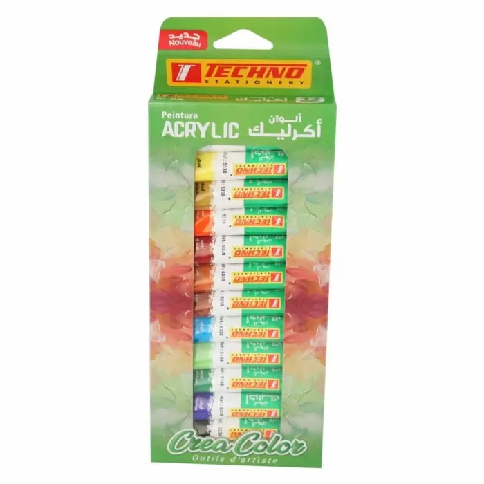 Boite de Peinture TECHNO CreaColor Acrylique 12ml de 12 Tubes