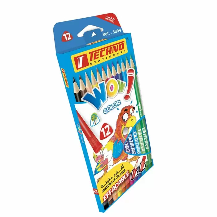 Crayons De Couleur TECHNO Wow Effaçable Boite De 12 Crayons