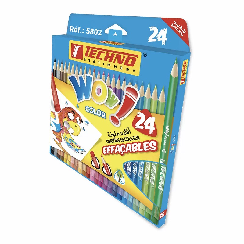 Crayons De Couleur TECHNO WOW Color Effaçable Boite De 24