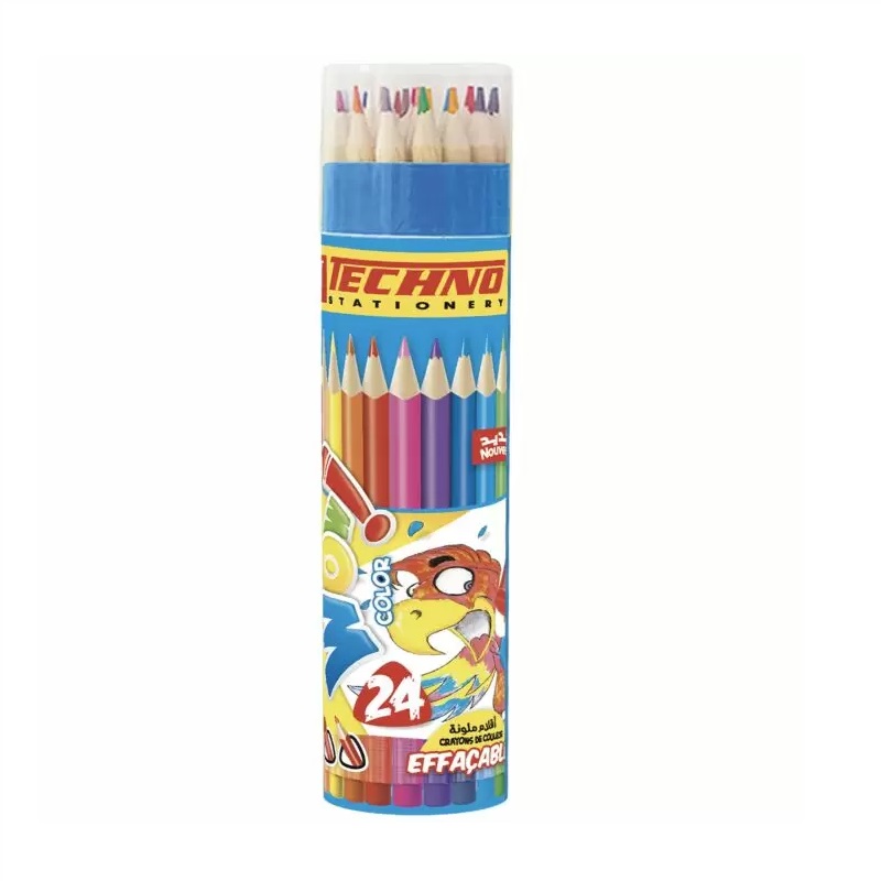 Crayons De Couleur TECHNO Wow Effaçable Boite En Tube De 24