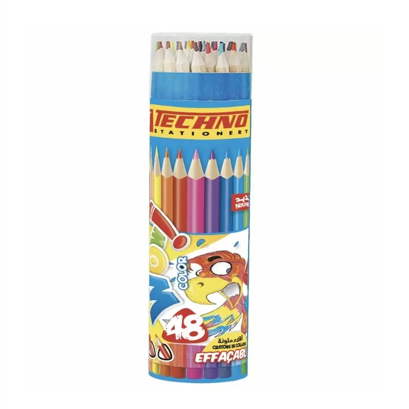 Crayons De Couleur TECHNO Wow Effaçable Boite En Tube De 48