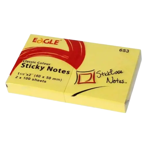Post It EAGLE Classic colour Stick Easy Note 40 x 50mm Jaune 2 x 100 Feuilles 