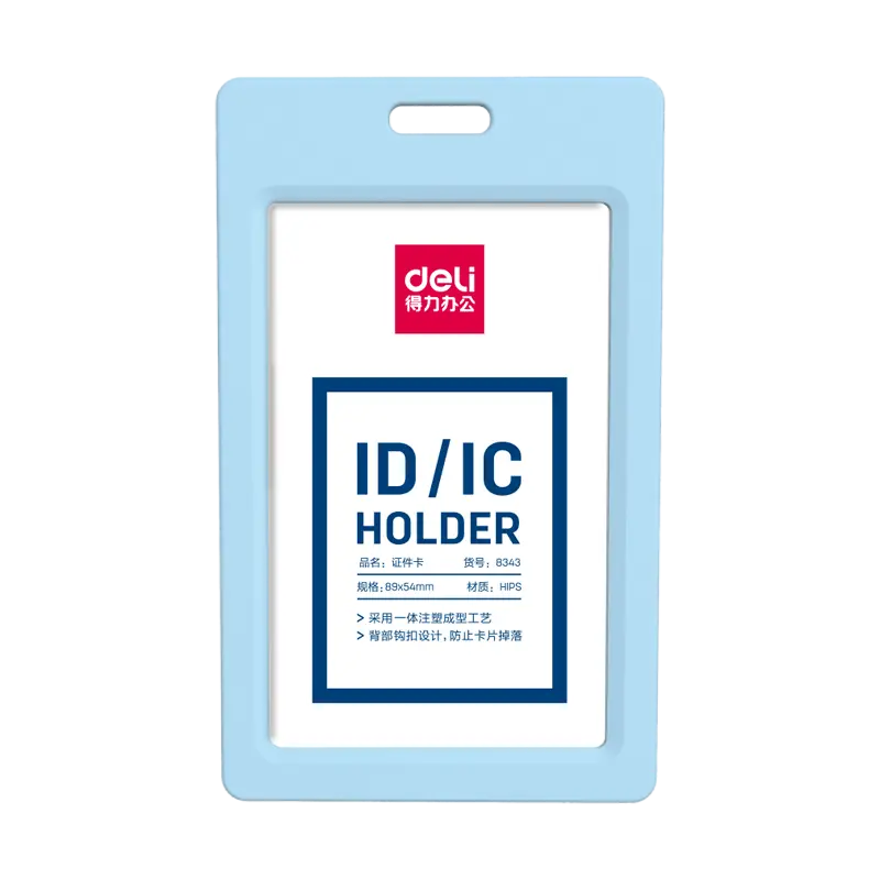 Porte Badge DELI Vertical 54x90mm en Plastique Rigide ABS Bleu Clair
