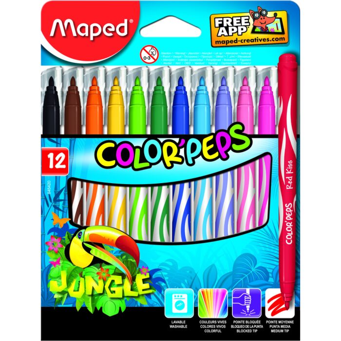 Feutre MAPED Jungle Color's Peps Lavable Multi-couleurs Boite de 12