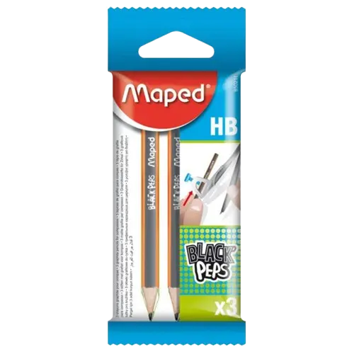 Mini Crayon Noir MAPED Black Peps HB pour Compas à Bague Jeu de 3 sous Blister