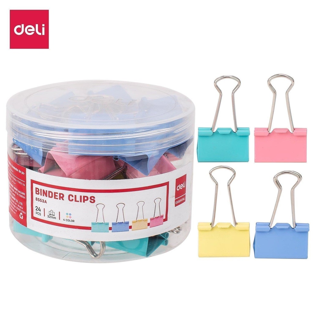 Binder Clips DELI 32mm Boite de 24 Pièces Multi-Couleurs