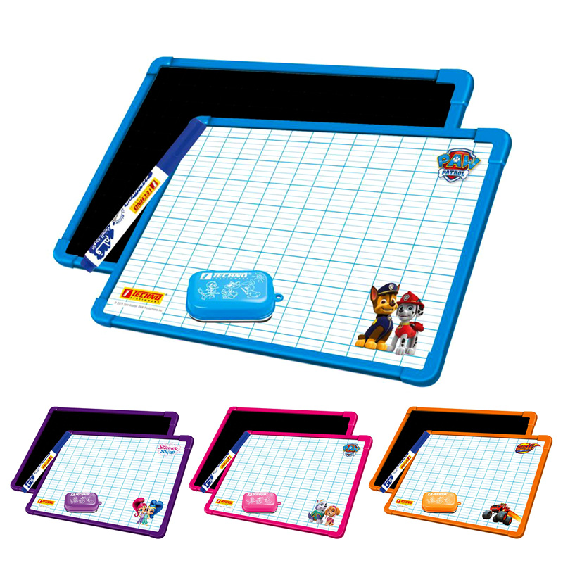 Ardoise TECHNO Double Face avec Mini Brosse et Marqueur Multi-Couleurs