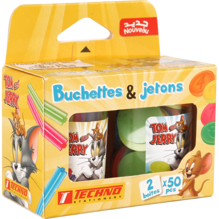 Ensemble Bûchettes Et Jetons TECHNO TOM and JERRY 50 PCS Multi-Couleurs en Boite